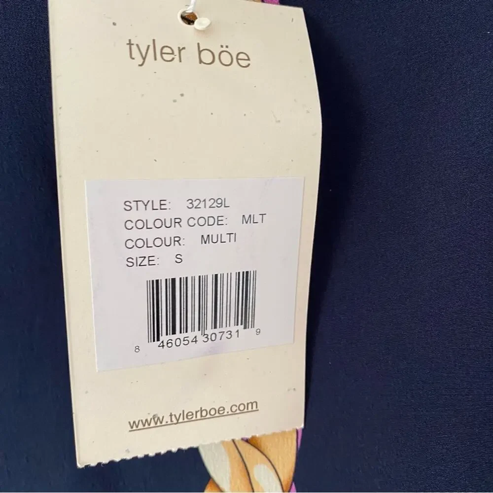 Tyler Boe NWTs Navy Blue Silk Chain Print Blouse size small